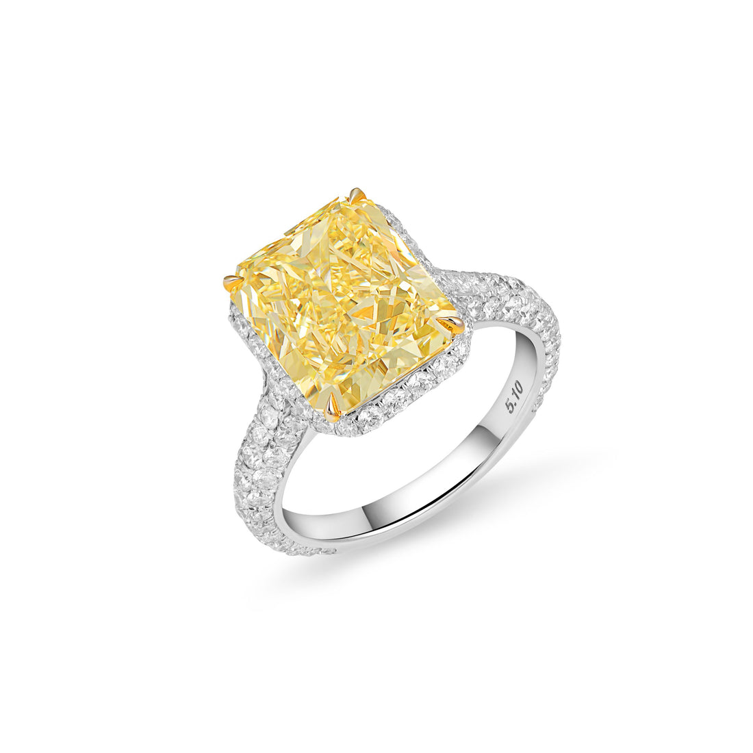 5ct Radiant Cut Fancy Yellow Diamond Ring in 18K Yellow Gold