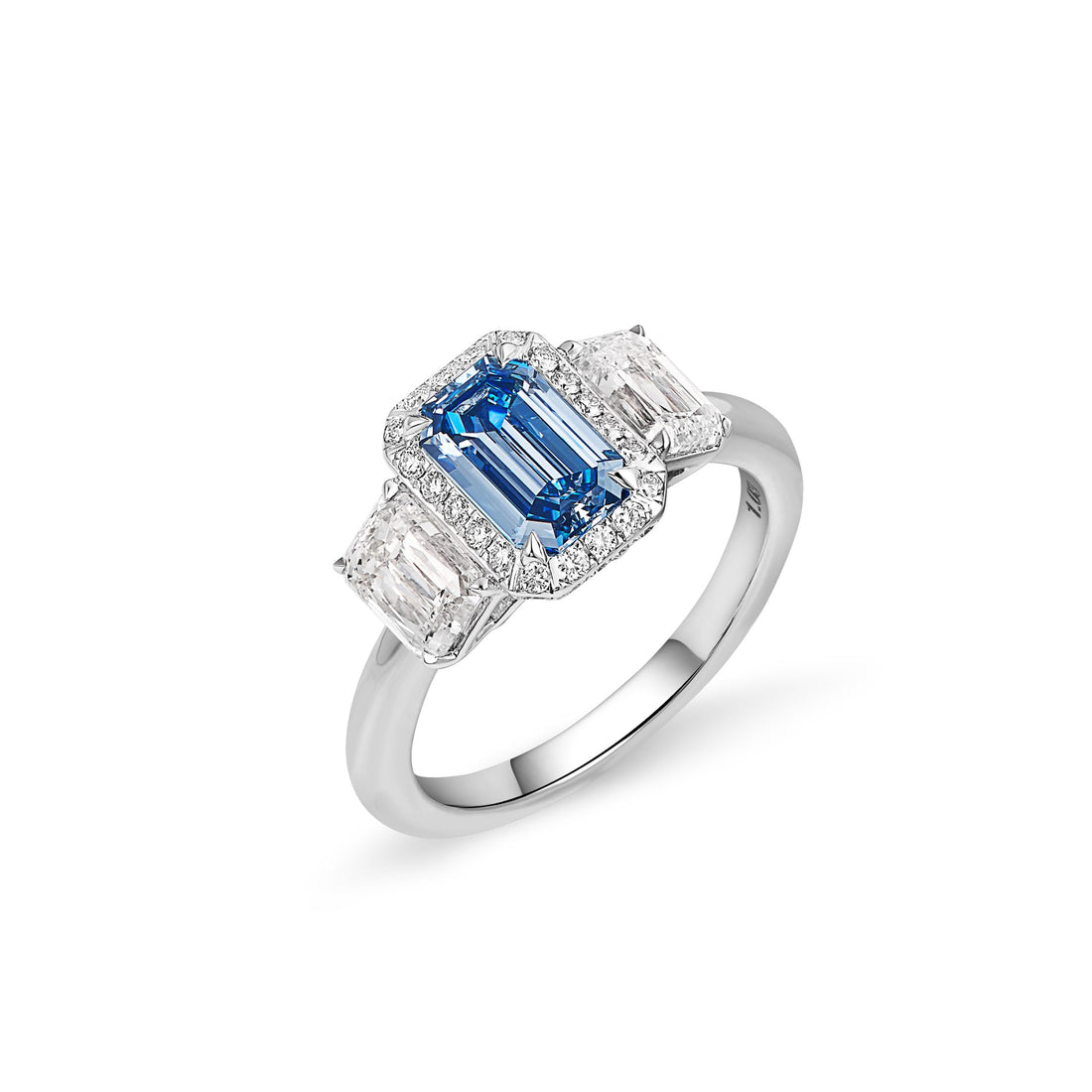 Emerald Cut Blue Diamond Ring in 18K White Gold