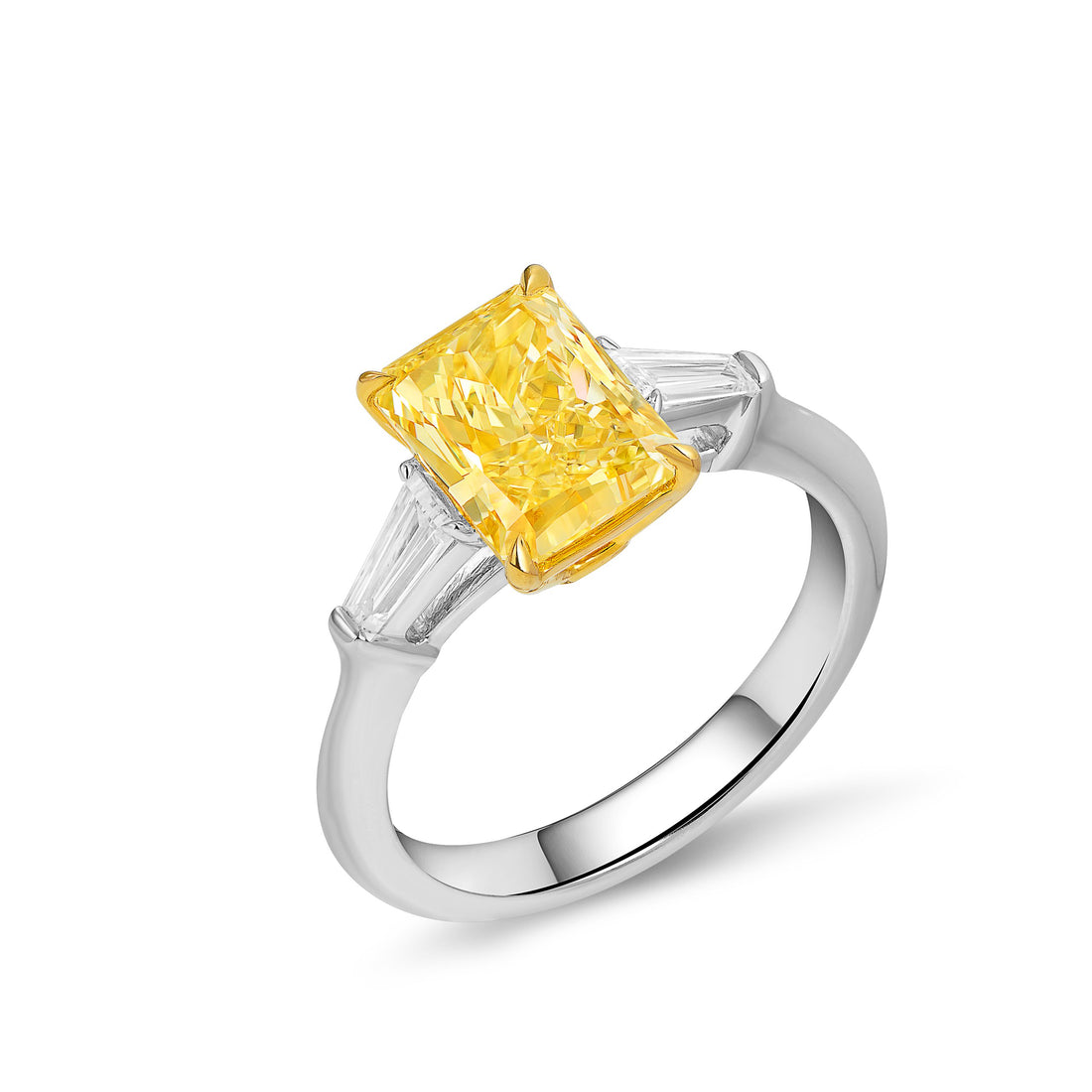 Radiant Cut Fancy Intense Yellow Diamond Ring in 18K White Gold