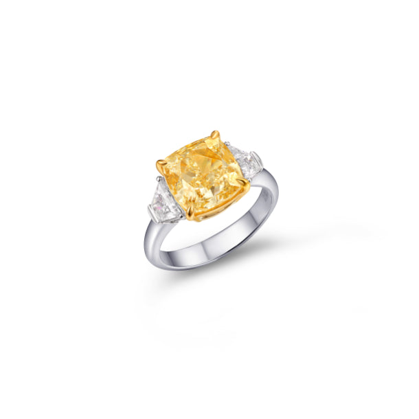 Cushion Cut Fancy Light Yellow Diamond Ring in 18K White Gold