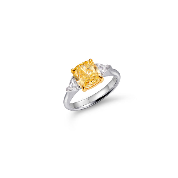 Cushion Cut Yellow Diamond Ring in 18K White Gold