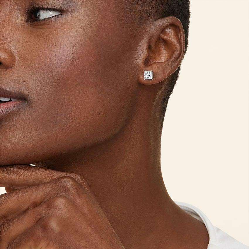 Princess Cut Natural Diamond Diamond Stud Earrings White Gold 18k