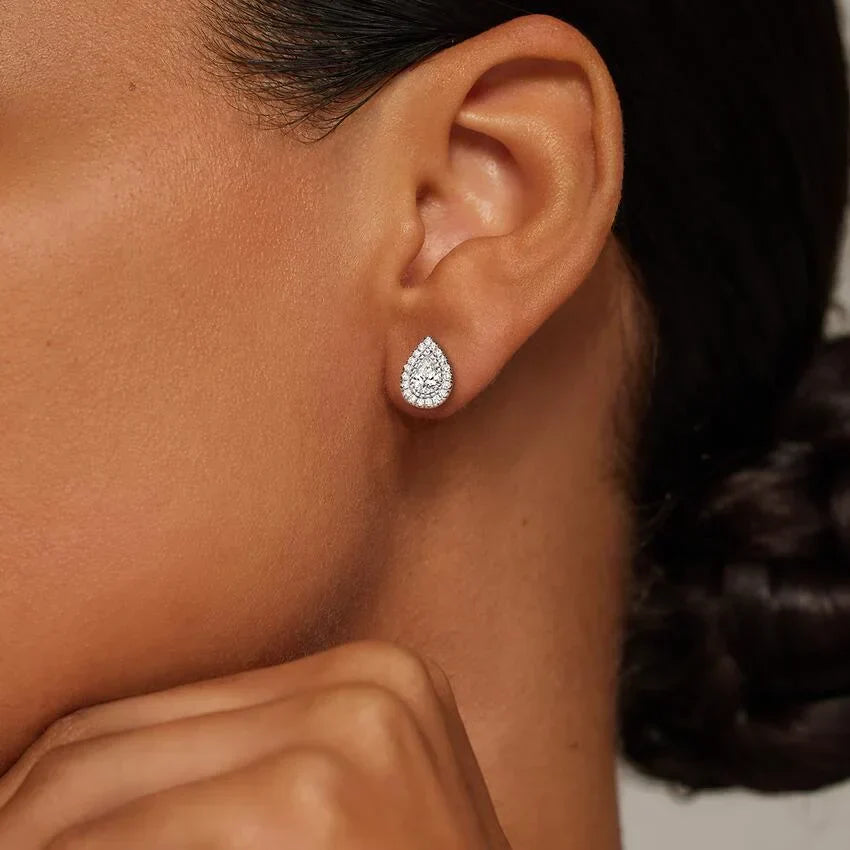 Pear Cut Natural Diamond Diamond Halo Stud Earrings