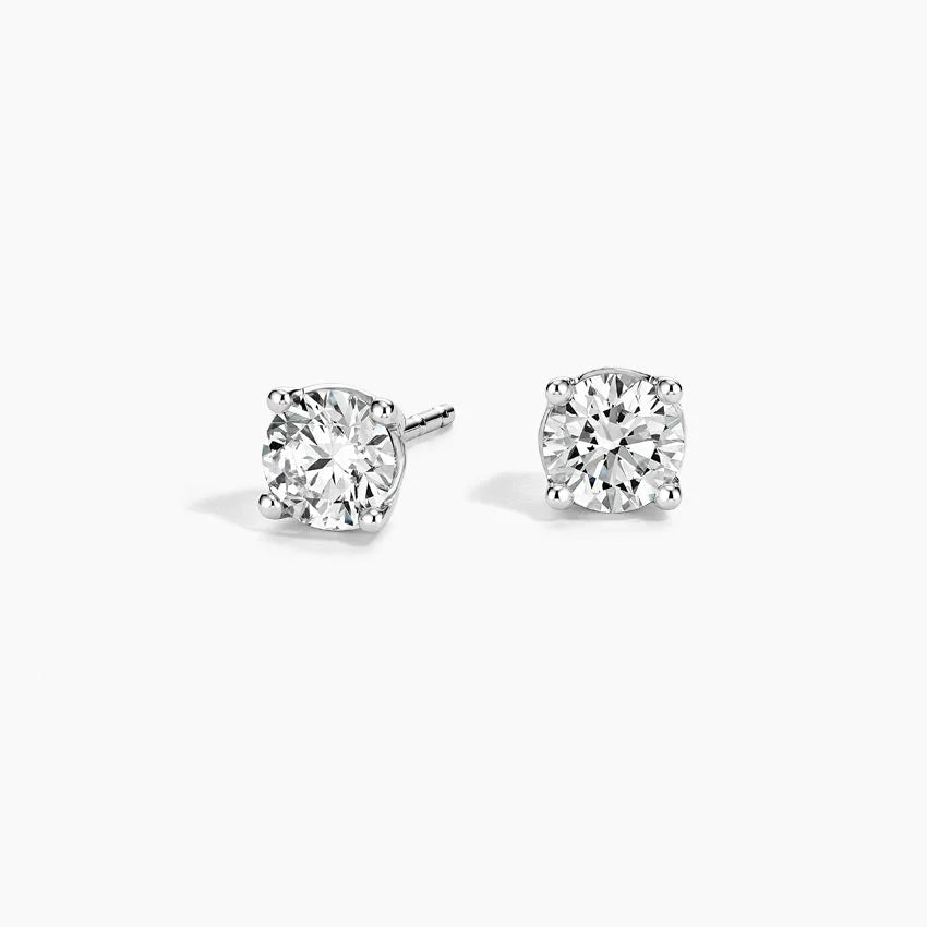 Certified Natural Diamond 4-Prong Stud Earrings in 18k White Gold
