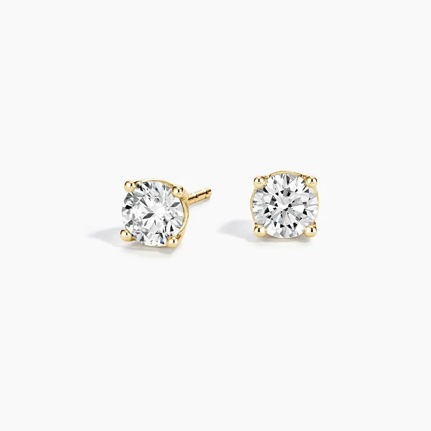 Certified Natural Diamond 4-Prong Stud Earrings in 18k Yellow Gold