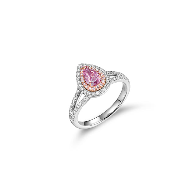 Pear Shape Pink Diamond Ring in 18K White Gold