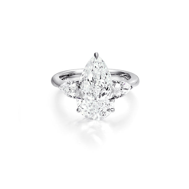 Pear Shape Diamond Ring with Pear Side Stones in 18K White Gold