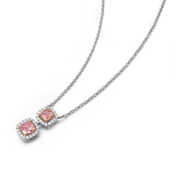 Double Pink Diamond Pendant in 18K White Gold
