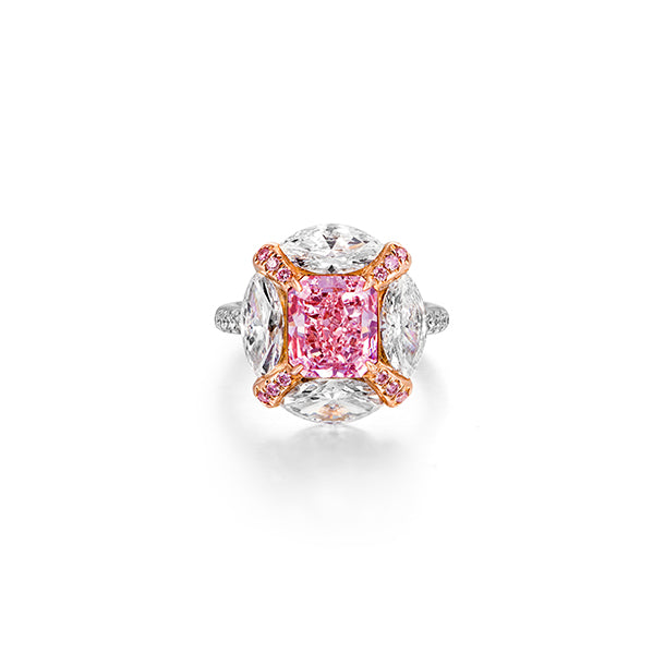 Radiant Cut Pink Diamond Ring in 18K White Gold