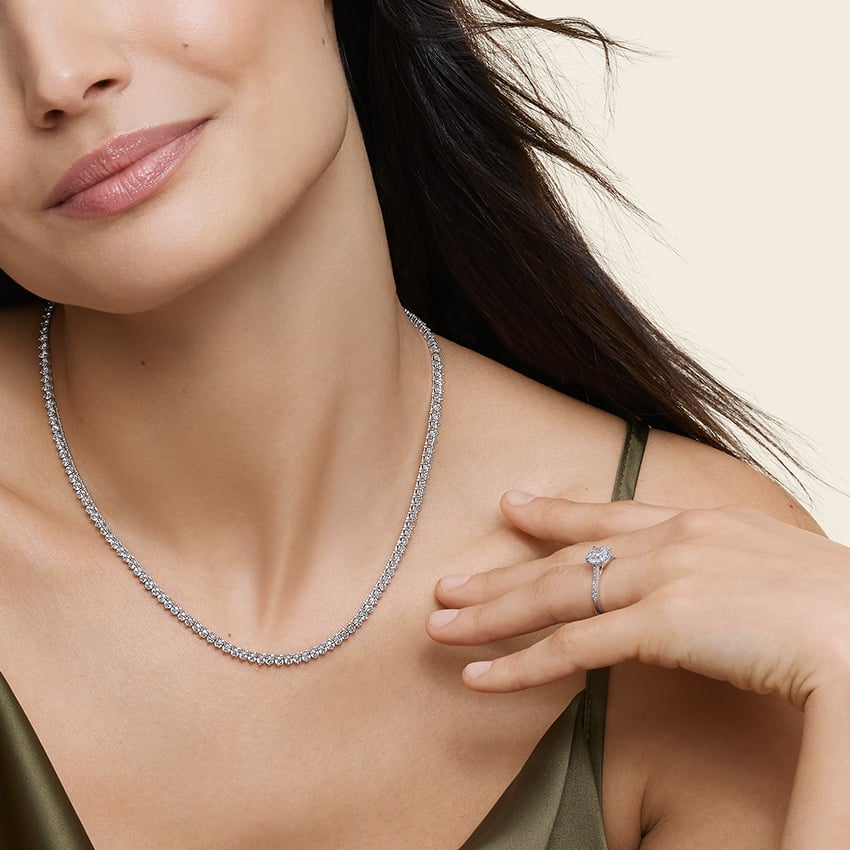 Tennis Necklace 100% Straight in Natural Diamonds in 18k White Gold