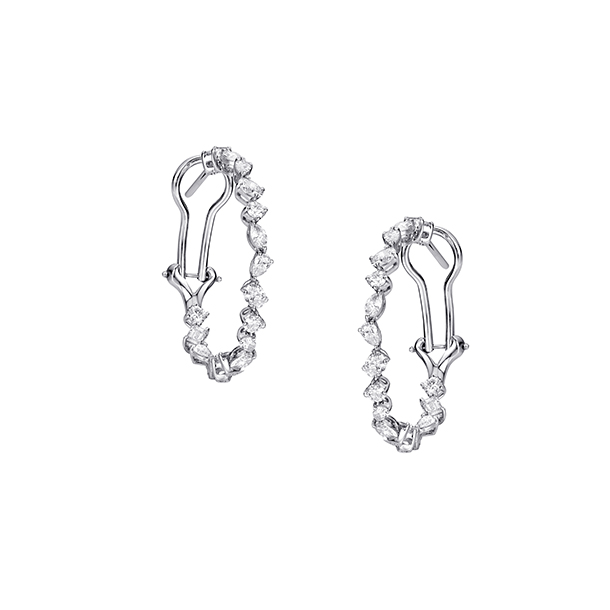 Multi-Shaped Diamond Hoop Earrings in 18K White Gold