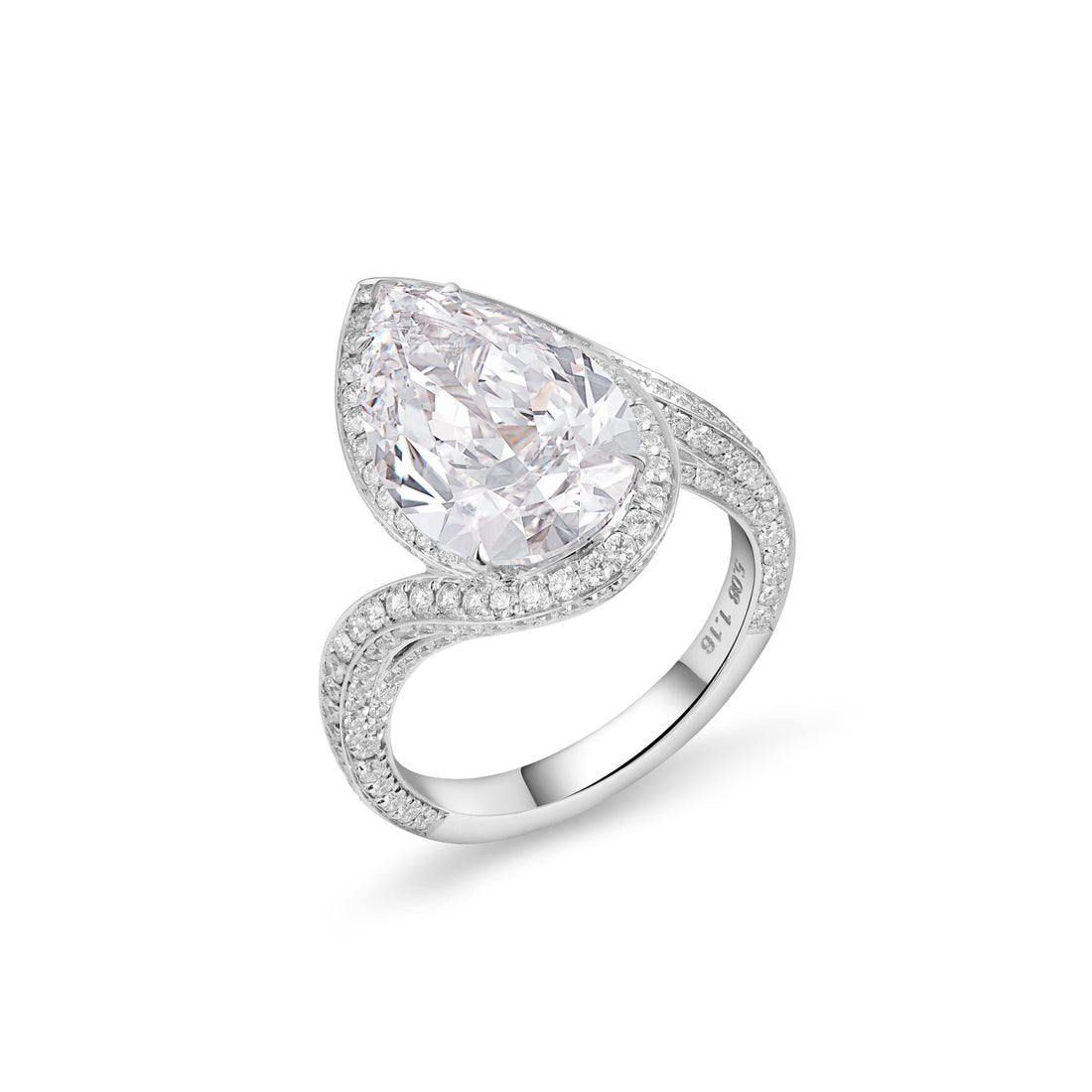 5ct Pear Shape Twisted Band Ring in 18K White Gold