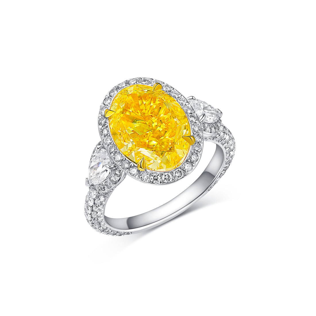 Oval Shape Fancy Yellow Diamond Ring in 18K Yellow Gold