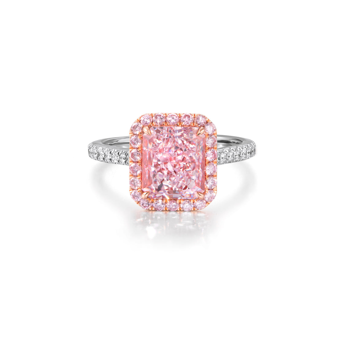 Radiant Cut Pink Diamond Ring in 18K White Gold