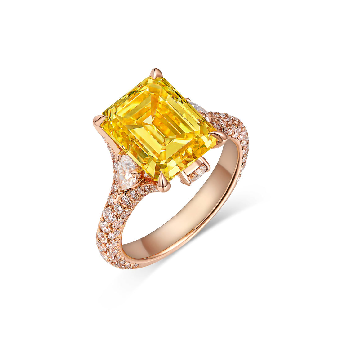 5ct Emerald Cut Fancy Intense Yellow Diamond Ring in 18K Yellow Gold