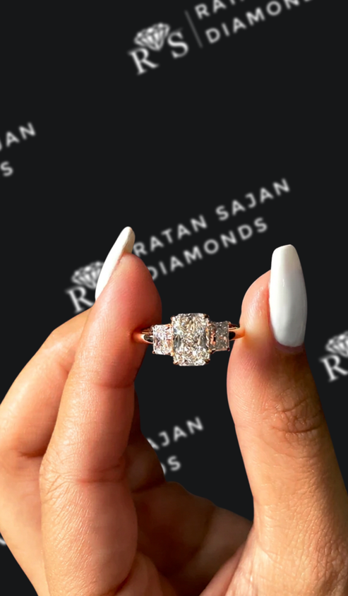 1.5 Carat Natural Trilogy Engagement Ring - Radiant Diamond