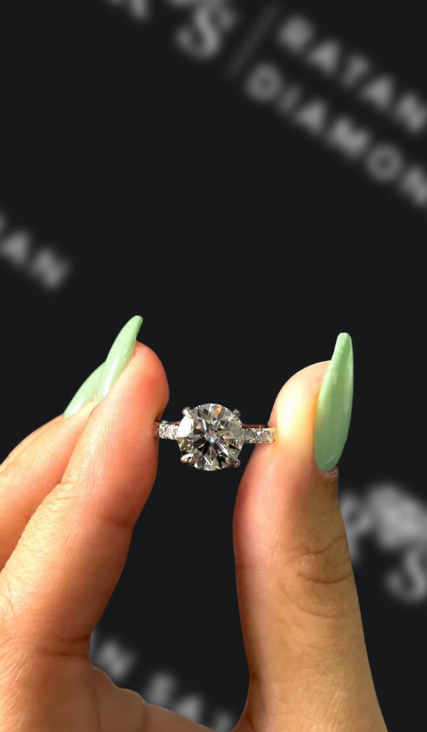 1.5 Carat Natural Diamond Band Engagement Ring - Round Diamond