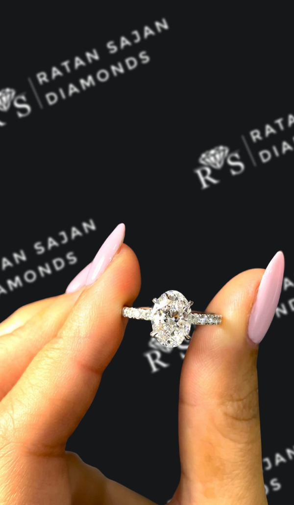 1.5 Carat Diamond Band Engagement Ring - Oval Diamond
