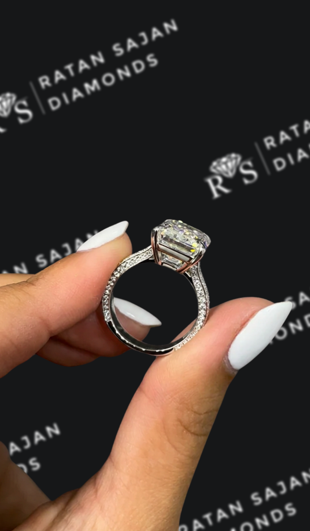 8 Carat Diamond Band Engagement Ring - Emerald Diamond