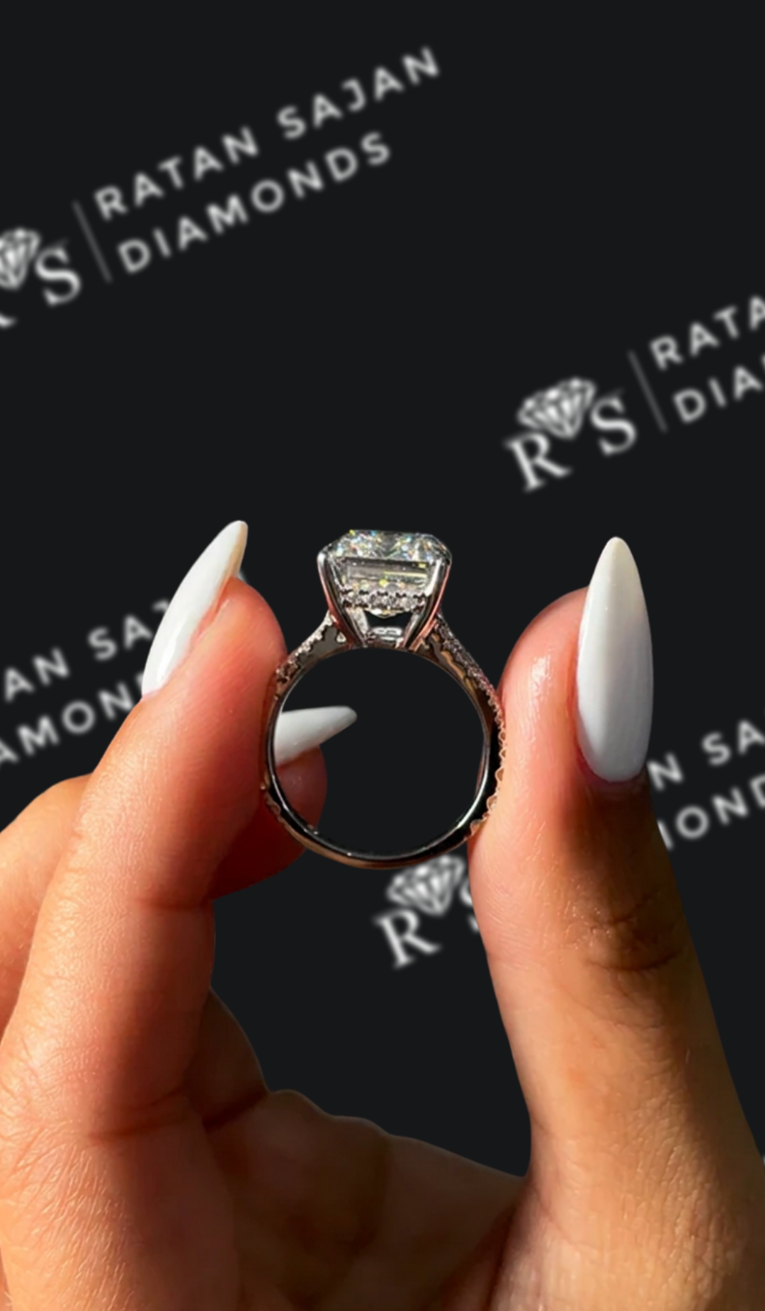 6.5 Carat Diamond Band Engagement Ring - Emerald Diamond