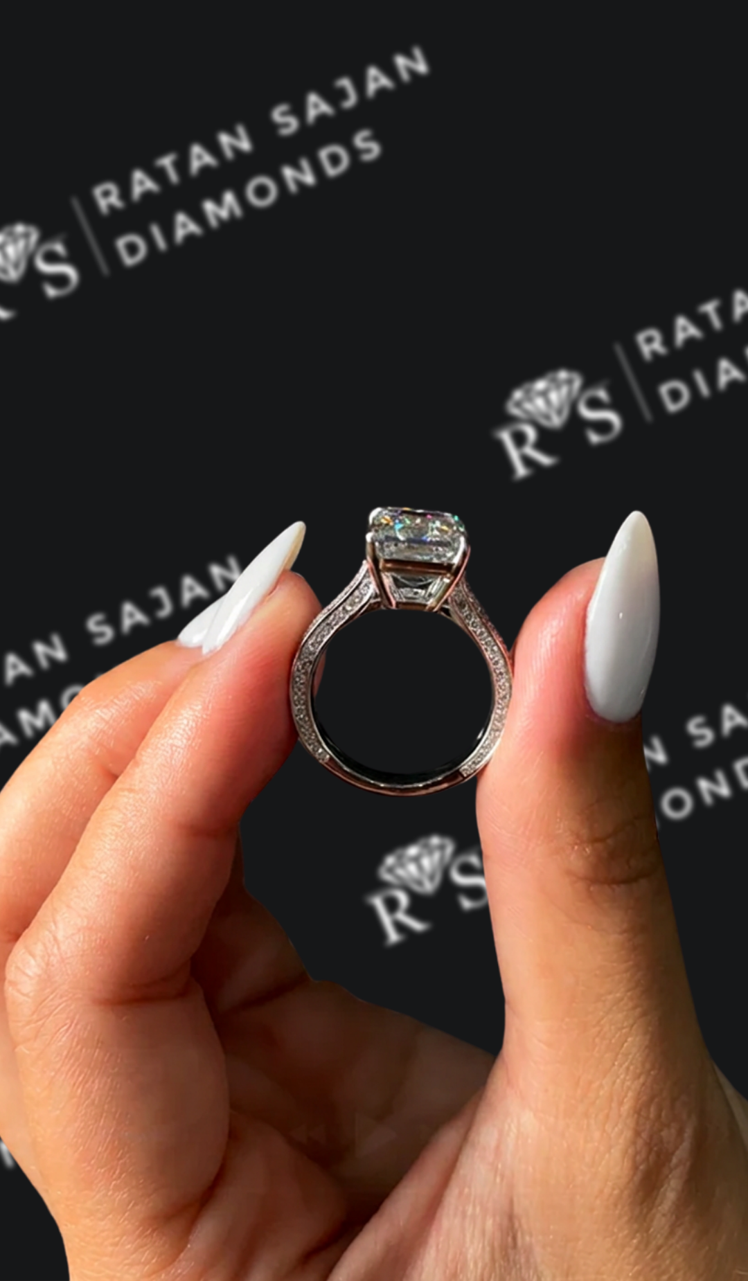 6 Carat Diamond Band Engagement Ring - Emerald