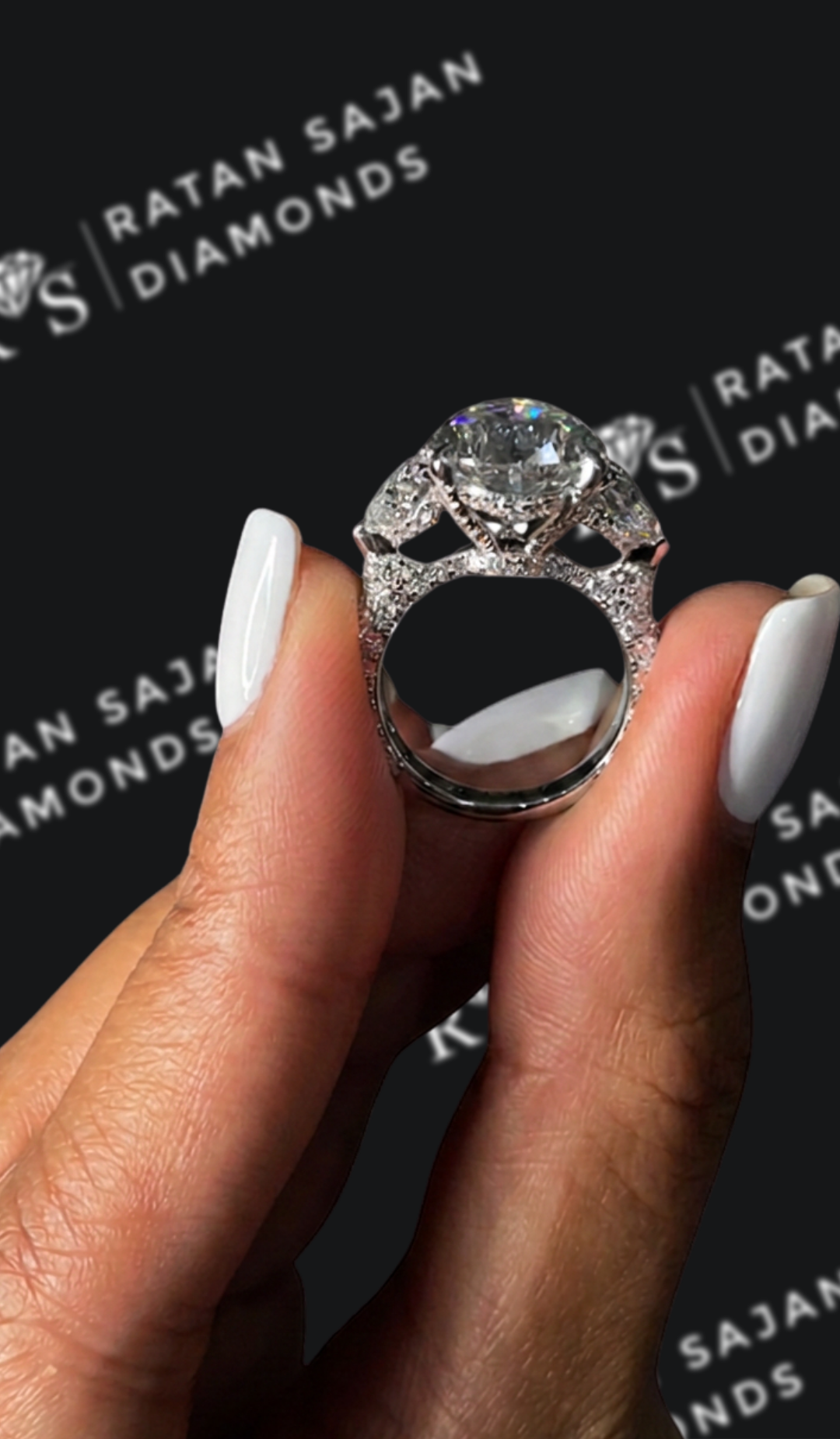8 Carat Trilogy Engagement Ring - Pear Diamond