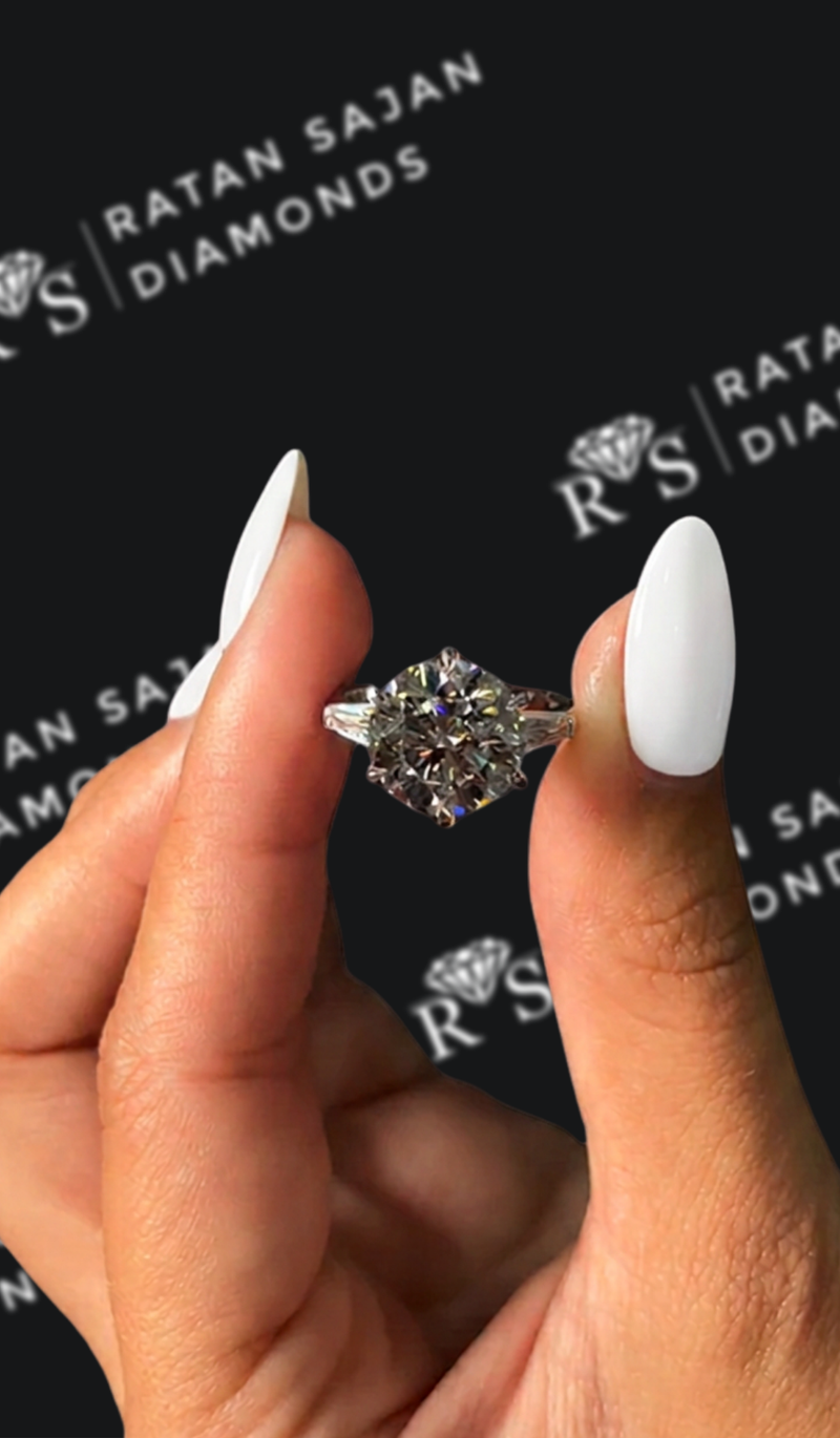 4.5 carat round brilliant natural diamond trilogy engagement ring