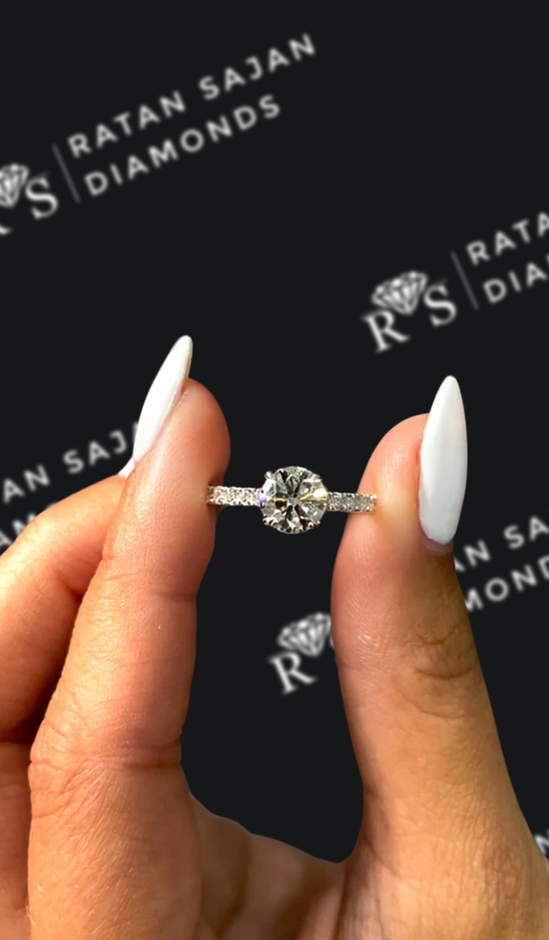 One carat round brilliant natural diamond band engagement ring