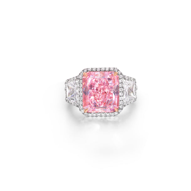 Radiant Cut Pink Diamond Ring in 18K White Gold
