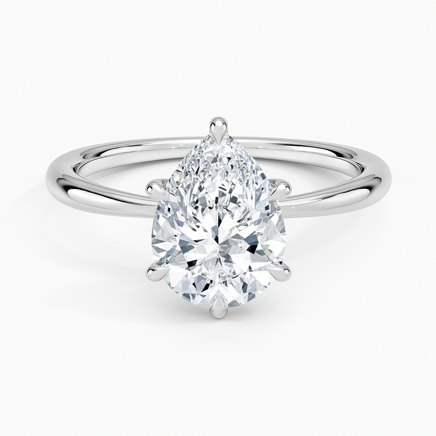 Pear Natural Diamond - Solitaire Engagement Ring in 18k White Gold