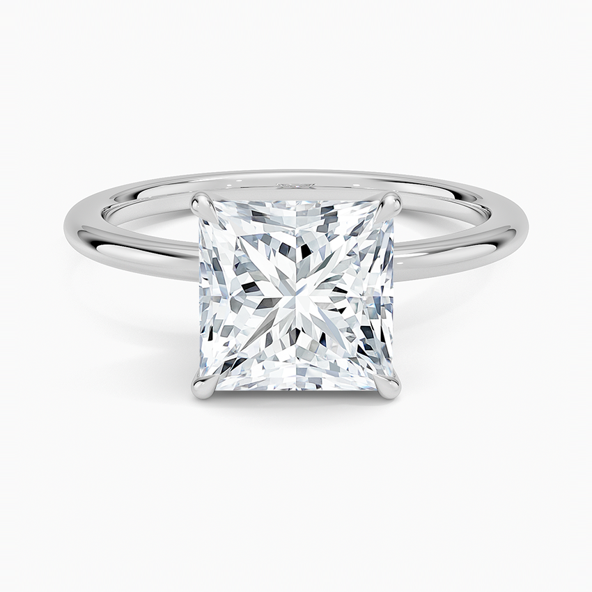 Princess Natural Diamond - Solitaire Engagement Ring in 18k White Gold