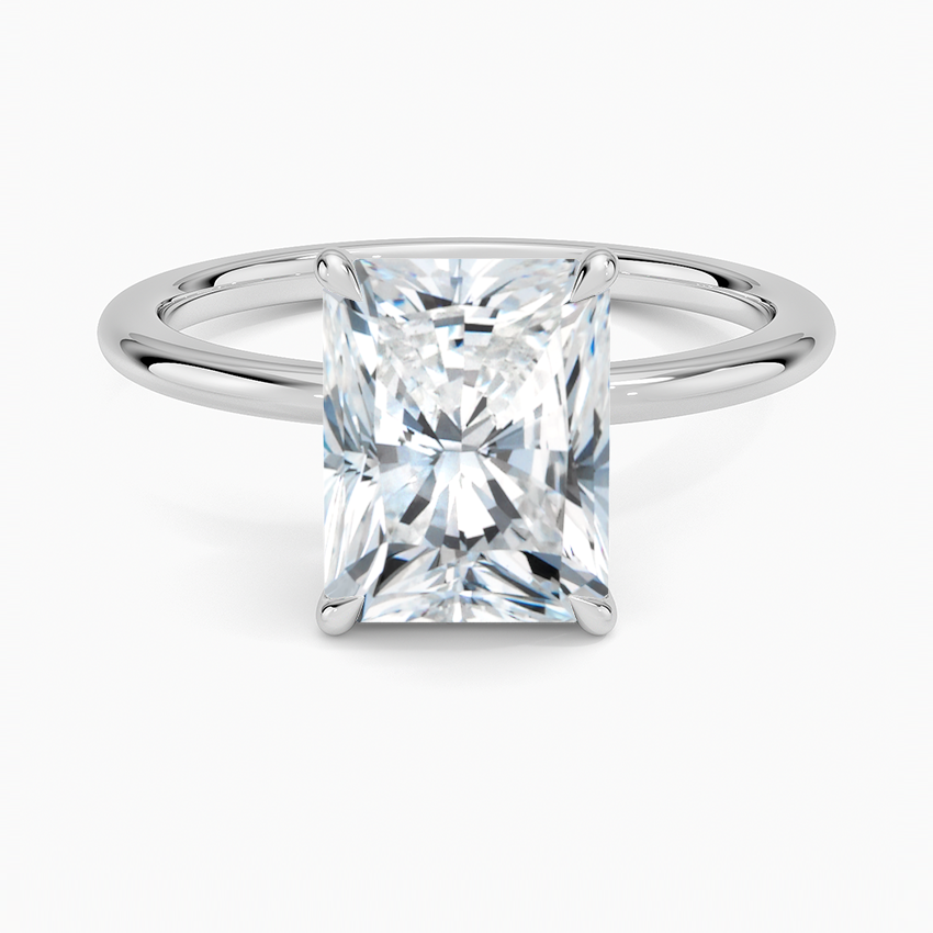 Radiant Natural Diamond - Solitaire Engagement Ring in 18k White Gold