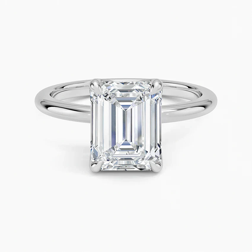 Emerald Natural Diamond - Solitaire Engagement Ring in 18k White Gold
