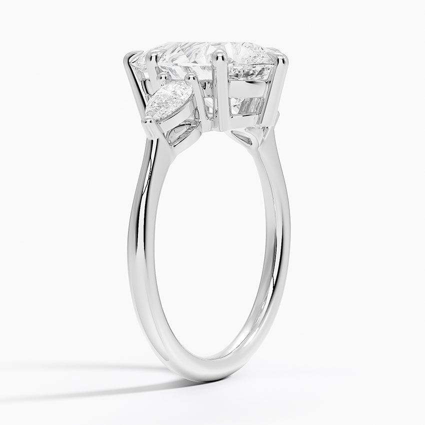 5 Carat Pear - Natural Diamond - Pear Trilogy - Engagement Ring in 18k White Gold