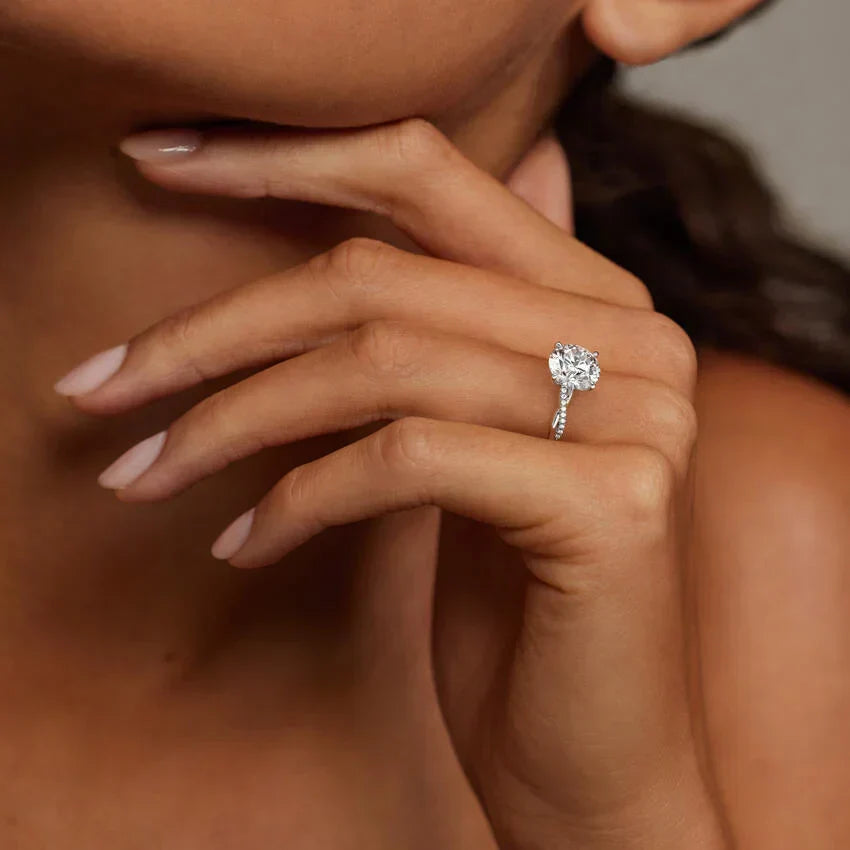Oval Natural Diamond - Twisted Love - Solitaire Engagement Ring in White Gold 18k