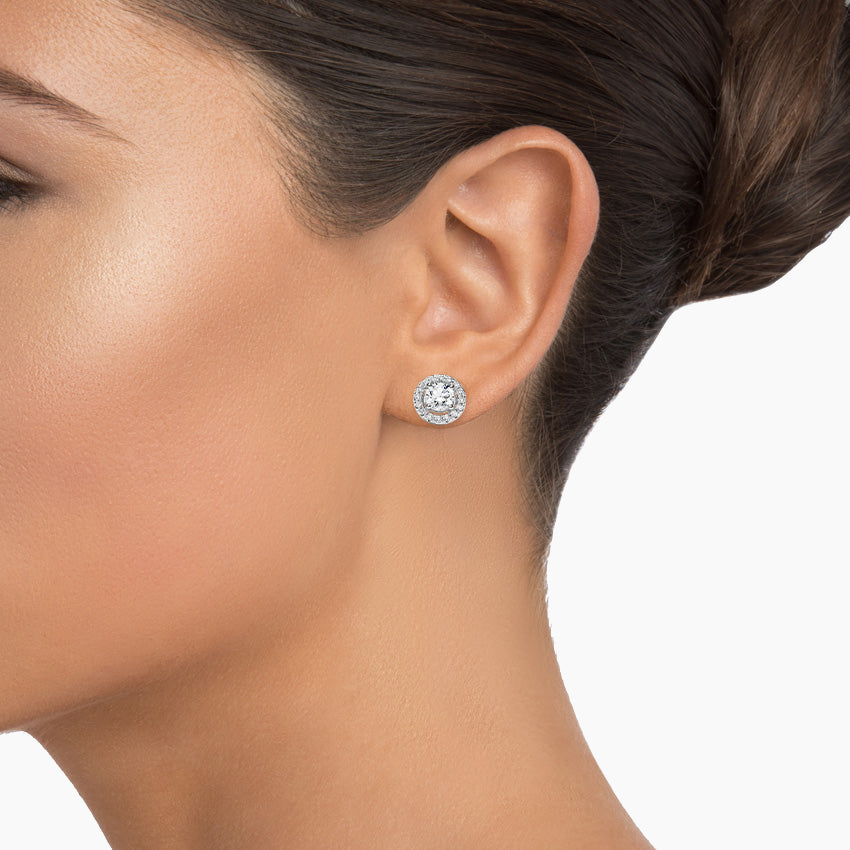 Round Cut Natural Diamond Diamond Halo Stud Earrings