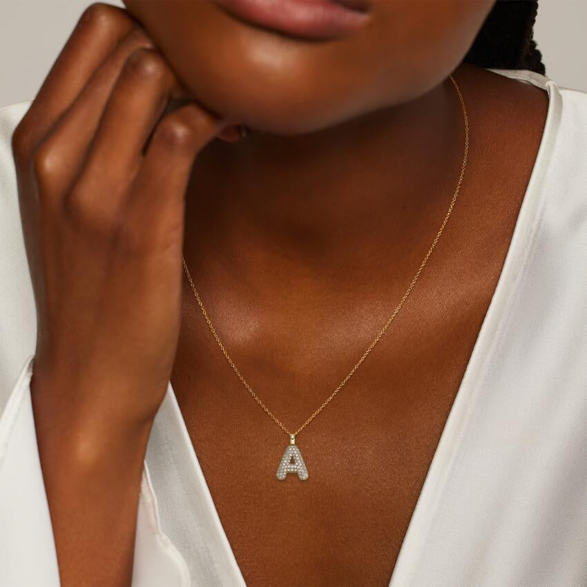 Initial Natural Diamond Pendant Tube in 18k Gold