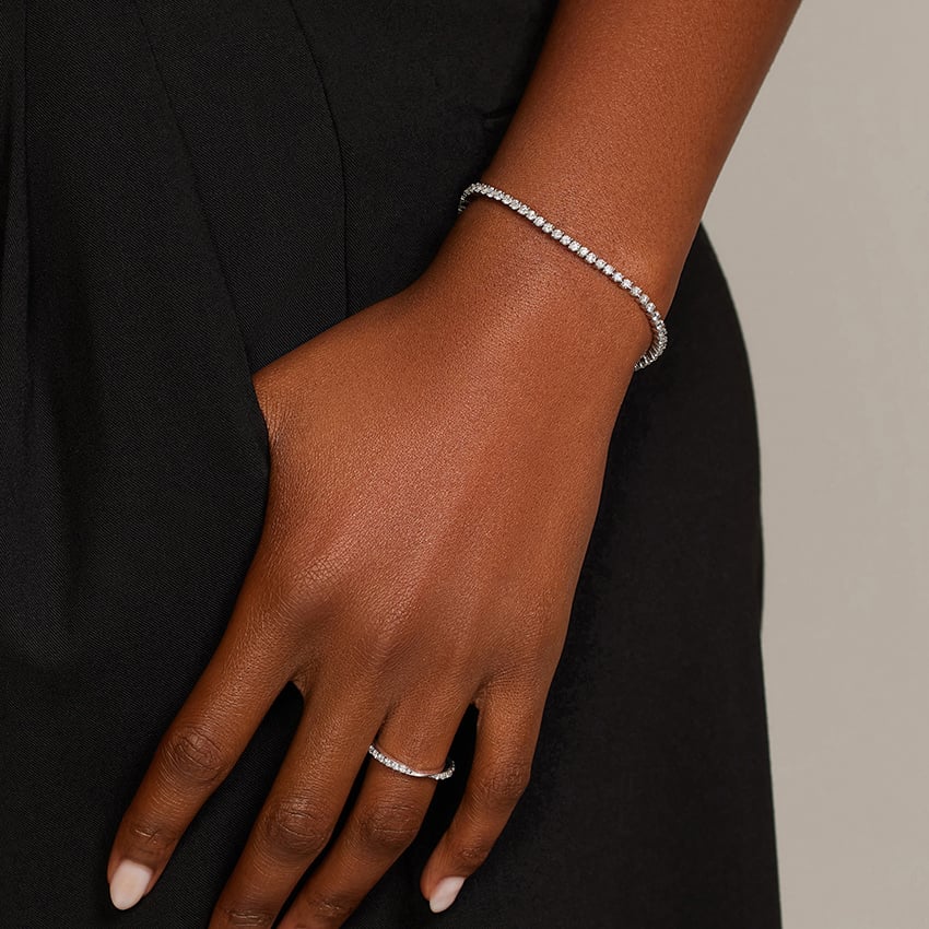 Angled Natural Diamond Tennis Bracelet in 18K White Gold