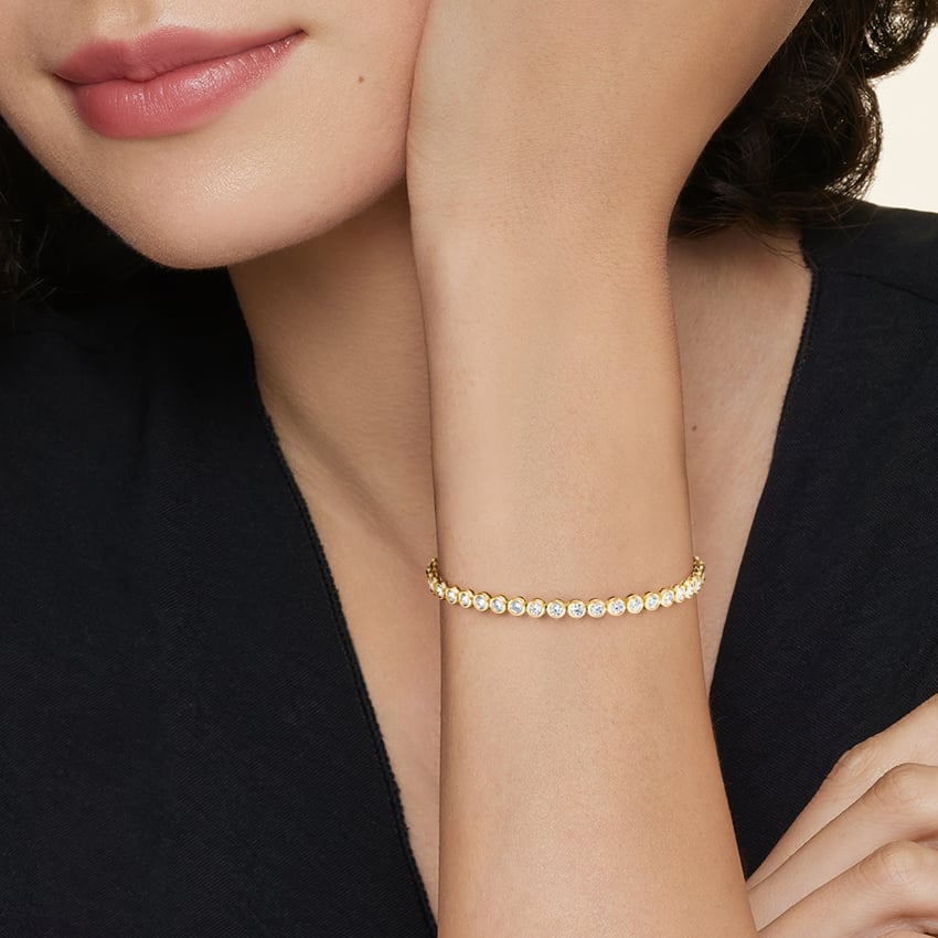 Bezel Natural Diamond Tennis Bracelet in 14K Yellow Gold