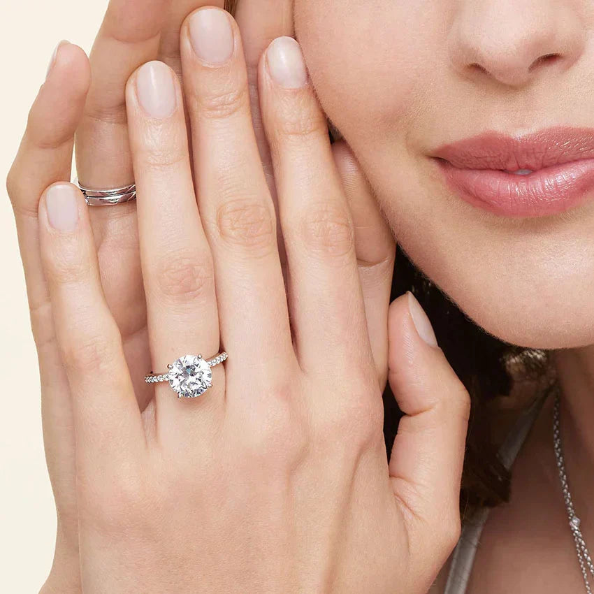 1 Carat Natural Round Diamond Engagement Ring in 18K White Gold - Pave Setting - GIA / HRD Certified