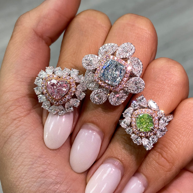 Bluish Green Cushion Diamond Statement Ring