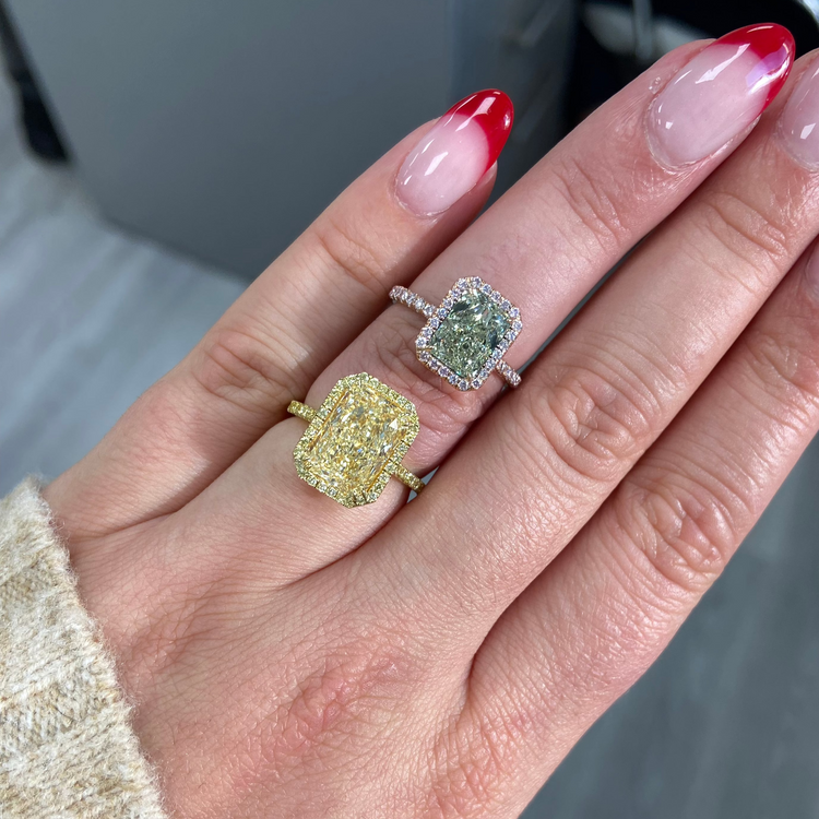 Light Yellow Elongated Radiant Yellow Halo Diamond Engagement Ring