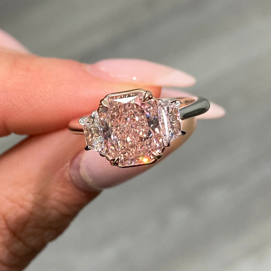 Carat - Fancy Brown-Pink Natural Diamond - Radiant Cut Trapezoid Ring