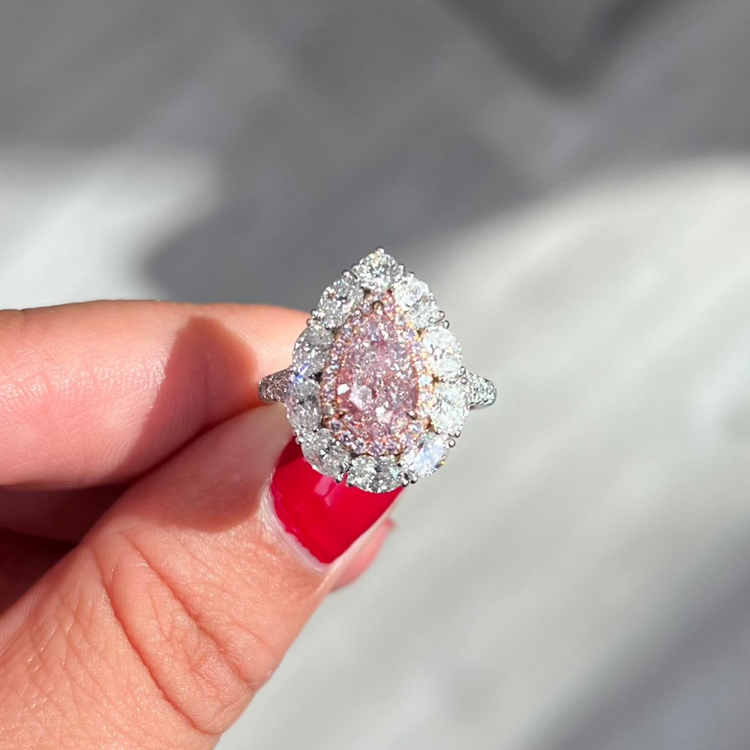 Pink Pear Diamond Statement Ring and Pendant