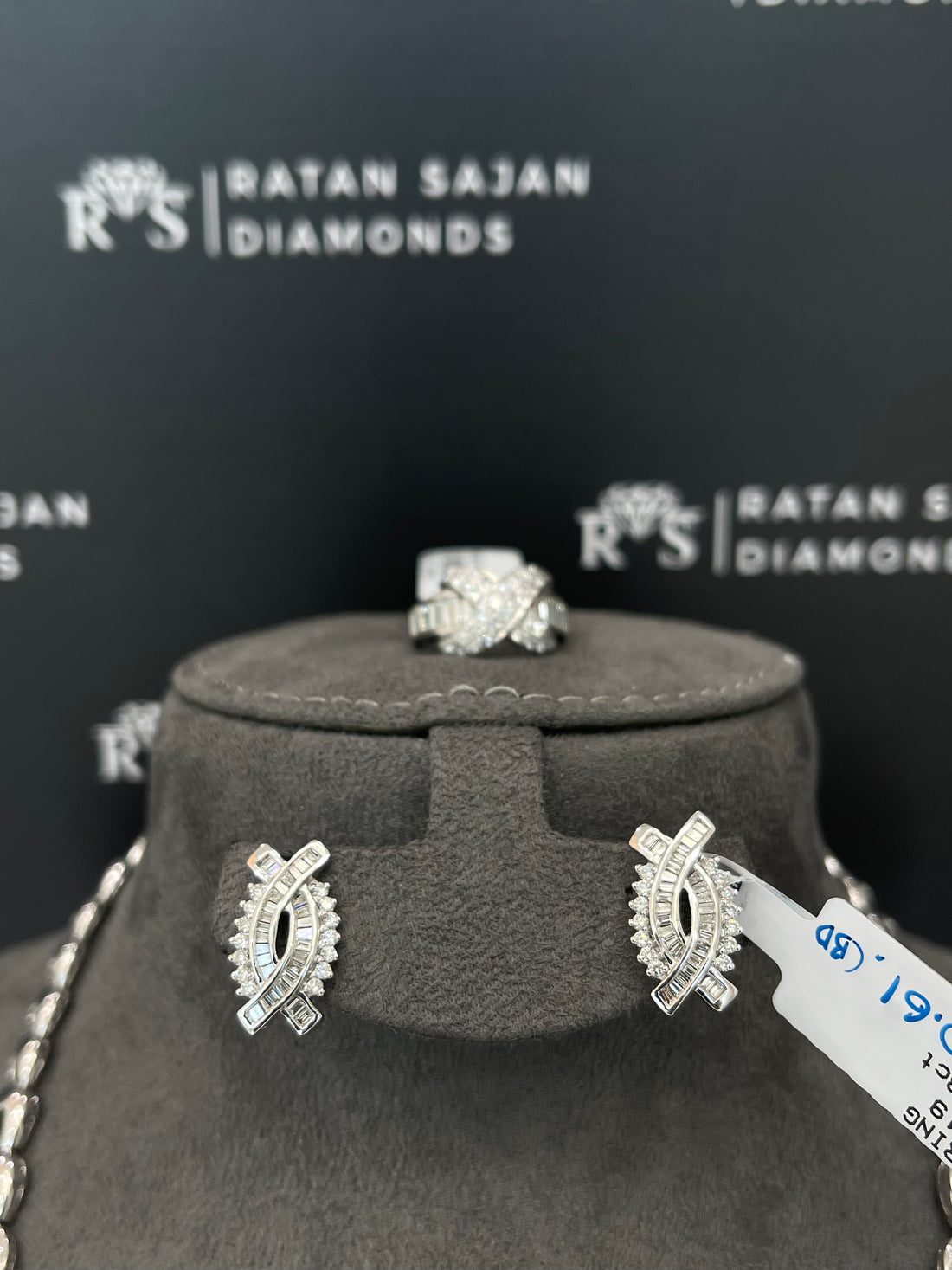 Premium Baguette Diamond Arc Necklace Set – Designer Necklace, Earrings & Ring