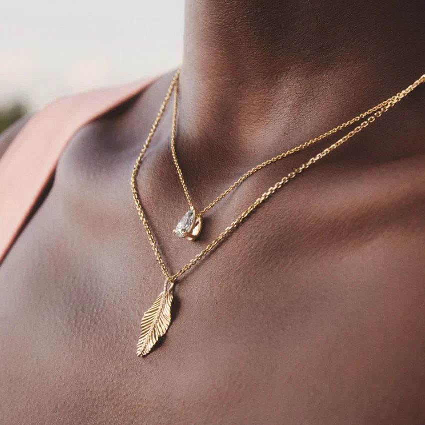 1 Carat - Pear Natural Diamond - Pendant in Yellow Gold