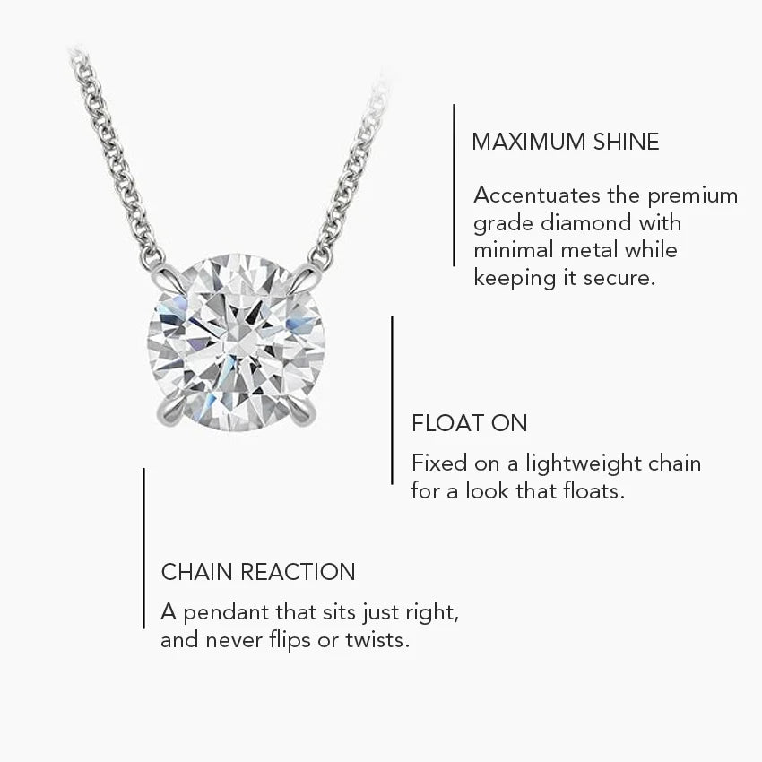 1 Carat Round - Natural Diamond Pendant in White Gold
