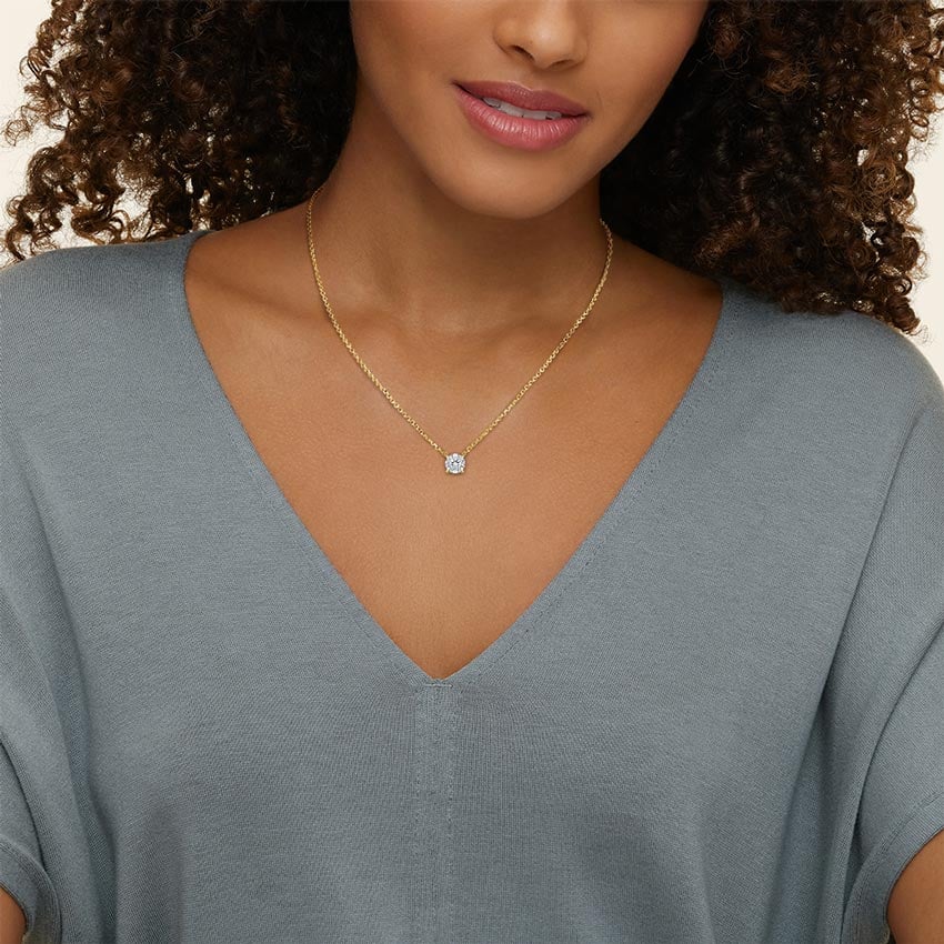 1 Carat - Natural Diamond Round Pendant in Yellow Gold