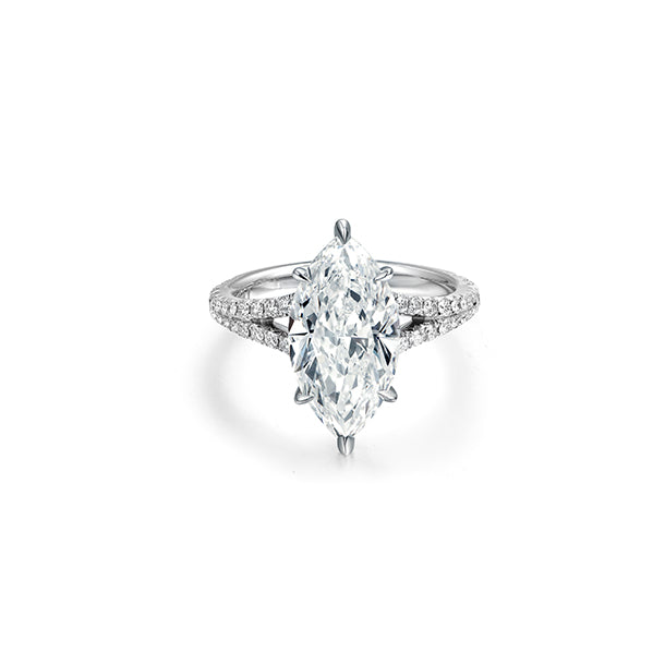 Split Band Marquise Diamond Ring in 18K White Gold