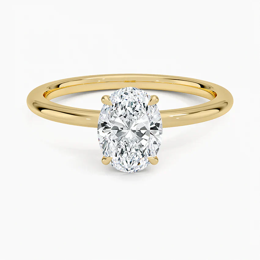 1 Carat Natural Oval Diamond Engagement Ring in 18K Yellow Gold - GIA / HRD Certified